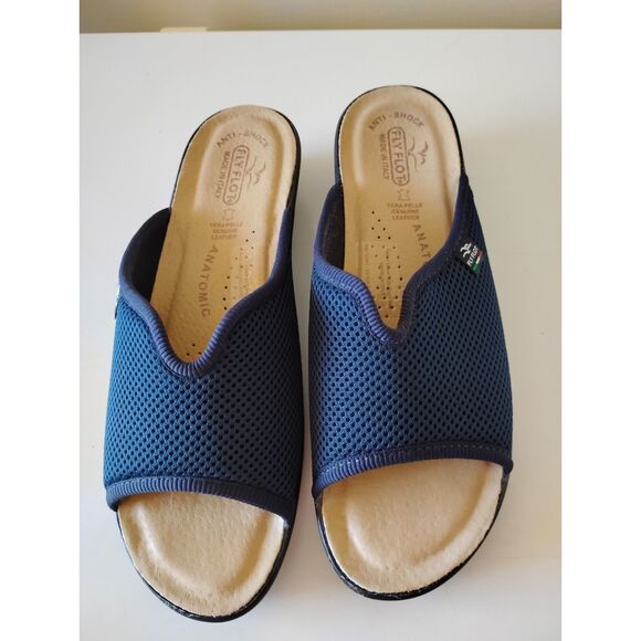 Womens Fly Flot Shoes Sandal Slide Mule Size 9 EU 41 Navy Mesh Made in Italy - Picture 1 of 6